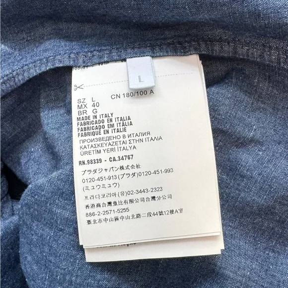 PRADA***Men’s Blue Denim Shirt***Large $2150 NWT - Picture 5 of 7